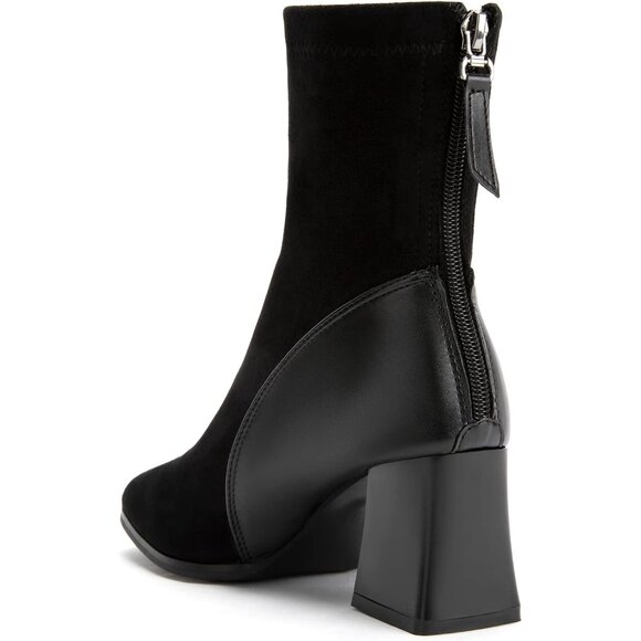 ⚡Women's Black Square Toe Ankle Boots Low Block Heel Chelsea Boots Back Zipper - Picture 4 of 6